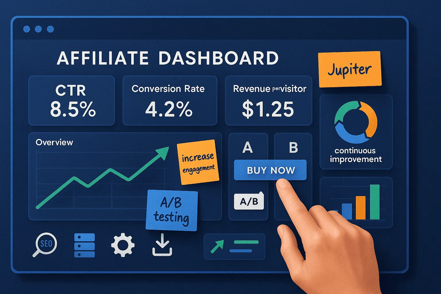 Tableau de bord analytique montrant les métriques clés d'un site d'affiliation performant